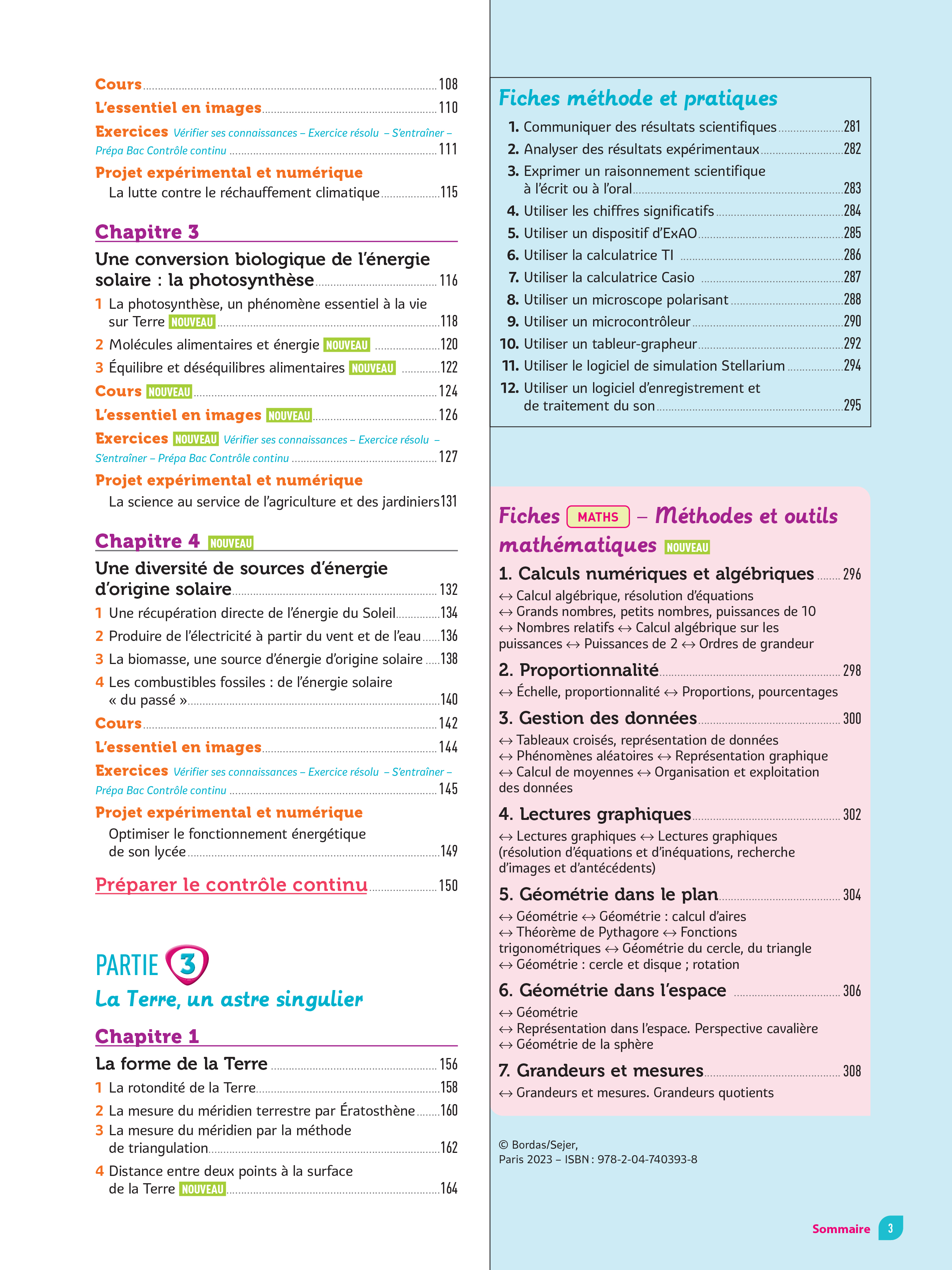 Sommaire Enseignement scientifique Tle Sommaire Enseignement scientifique Tle